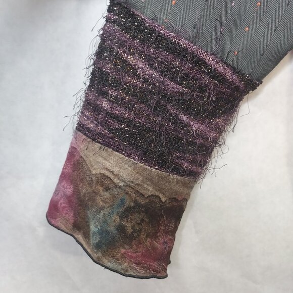 Lee Andersen Tunic Sz M Gray Pink "Holi Job to Joy" Floral Applique Beaded Artsy - Picture 2 of 11